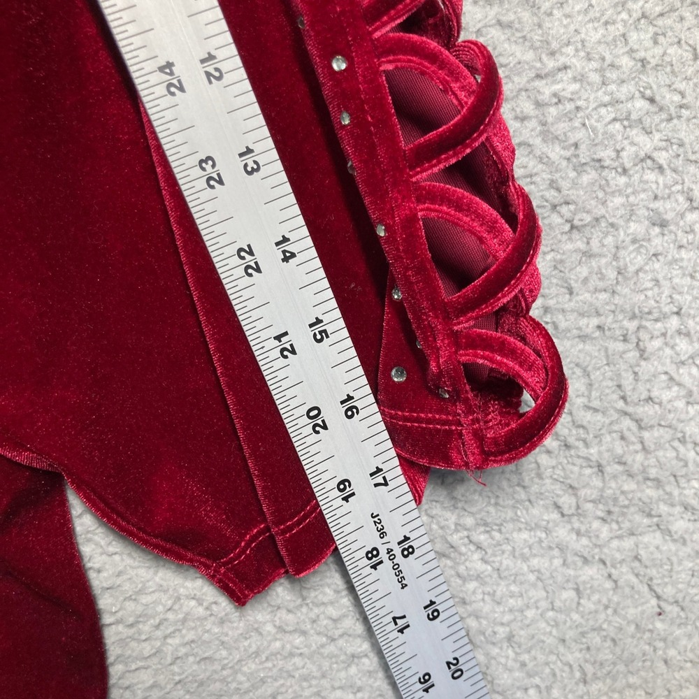 Quacker Factory Blouse Womens 3X NEW Red Velvet Rhinestone Lattice Sleeve Top - Picture 4 of 8
